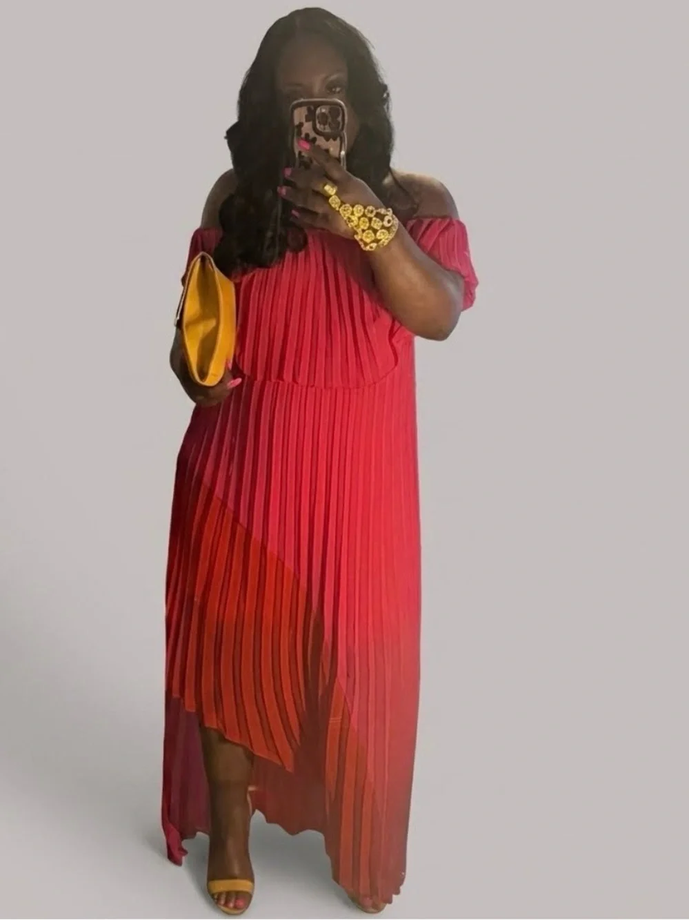 Stunning Saffron Yellow Faux Leather Clutch Bag with Gold Shoulder Chain Strap